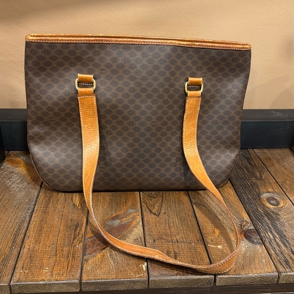 Celine Handbags - Auth Vintage Celine Macadam Shoulder Bag – Brown Monogram w Tan Leather Trim